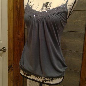 XX3 Women’s Tank Top Medium V-Neck Sequin Detail Sleeveless Black Sparkle